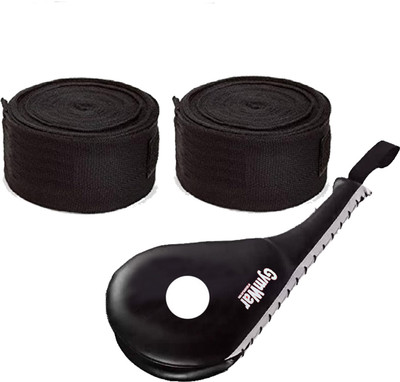 GymWar Combo of Double Face Kicking Pad and Boxing Hand Wrap Kicking Shield(Black)