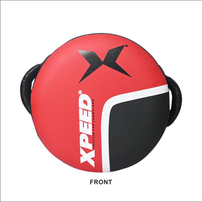 XpeeD Fighter Round Pad for Boxing, MMA, Kickboxing, Padded Leather Grab Handles Focus Pad(Red, Black)