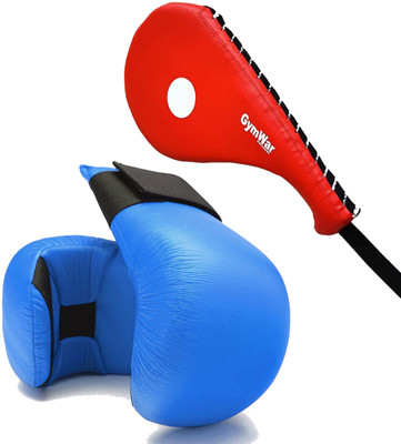 GymWar Combo of Taekwondo Single Kick Pad Target Tae Kwon Do and Martial Art Gloves Kicking Shield(Blue)