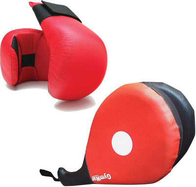 GymWar Combo of Double Face Kicking Pad and Martial Art Gloves Kicking Shield(Red)