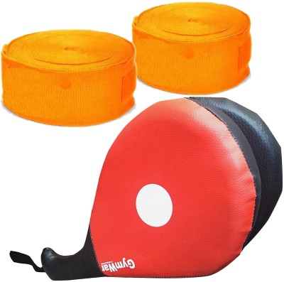 GymWar Combo of Durable Double Face Kicking Pad and Boxing Hand Wrap Kicking Shield(Orange)