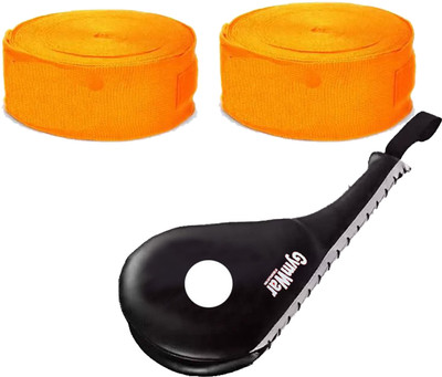 GymWar Combo of Double Face Kicking Pad and Boxing Hand Wrap Kicking Shield(Orange)
