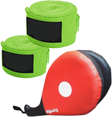 GymWar Combo of Durable Double Face Kicking Pad and Boxing Hand Wrap Kicking Shield(Green)