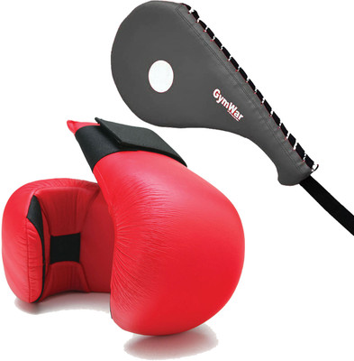 GymWar Combo of Single Fan Pad, Teakwondo Durable Kick Pad and Martial Art Gloves Kicking Shield(Red)