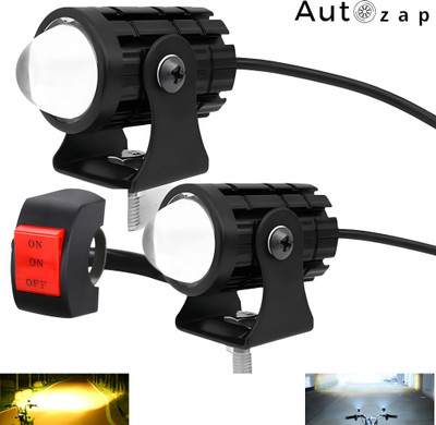 Autozap Motorcycle Led Headlight Mini Driving Light with Switch White Yellow Fog Lamp Motorbike, Car, Truck, Van LED (12 V, 30 W)(Universal For Bike, Universal For Car, Pack of 2)