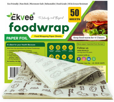 EKVEE BUTTER PAPER 50 SHEET 10X12in | PAPER FOIL 42 GSM, FDA APPROVED | FOOD WRAPPING Parchment Paper(38 m)