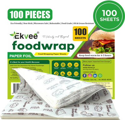 EKVEE Food Wrapping Paper 100 Sheets, 10x12 Inch Butter Paper 42 GSM, FDA Approved Parchment Paper(38 m)