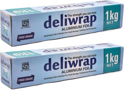 Kcofoil deliwrap Food Grade 1kg Net 18micron Food Wrapping,Packing Storing & Serving. Aluminium Foil(Pack of 2, 128 m)