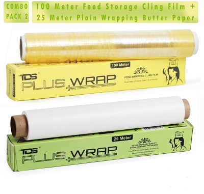 TDS PLUS WRAP 25 Meter Plain Brown Butter Paper & 100 Meter Food Stroage Film Parchment Paper(Pack of 2, 25 m)