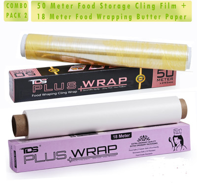 TDS PLUS WRAP 18 Meter Plain Butter Paper & 50 Meter Food Stroage Film Parchment Paper(Pack of 2, 18 m)