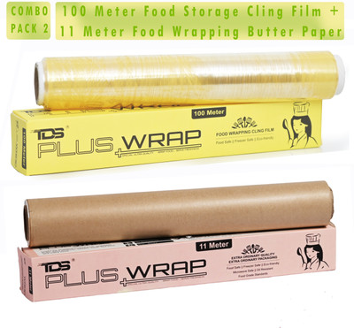 TDS PLUS WRAP 11 Meter Plain Brown Butter Paper & 100 Meter Food Stroage Film Parchment Paper(Pack of 2, 11 m)