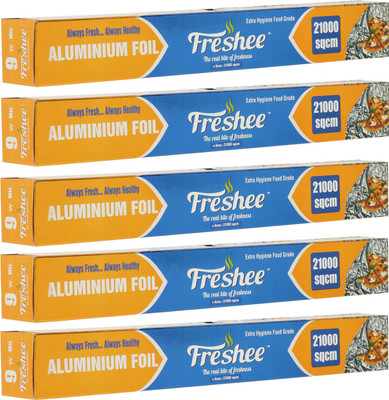 Freshee 7m Foil Roll 11 micron Thick 21000sqcm PK-5 Aluminium Foil(Pack of 5, 7 m)
