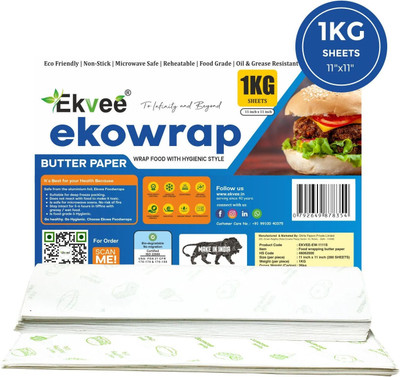 EKVEE 1KG PACK 280 BUTTER PAPER SHEETS 11X11in | FOOD WRAPPING PAPER FOIL FDA APPROVED Parchment Paper(11 m)