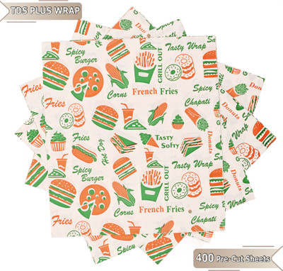 TDS PLUS WRAP 400 PreCut (Multicolor) Food Wrap Sheets Microwave Safe Non-Sticky Paper Parchment Paper(Pack of 400, 27.94 m)