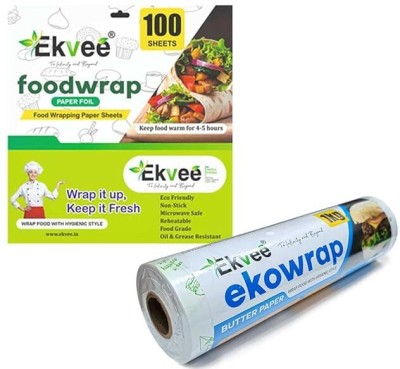 EKVEE 100 Food Wrapping Paper Sheet + 1 Kg Butter Paper Roll for Wrapping Roti, Food Paper Foil(Pack of 2, 25 m)