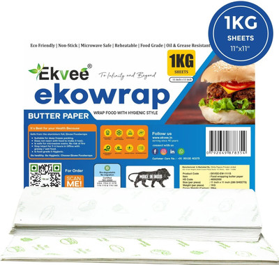 EKVEE 90 BUTTER PAPER SHEETS 11X11in | 50 GSM FOOD WRAPPING PAPER FOIL FDA APPROVED Parchment Paper(11 m)