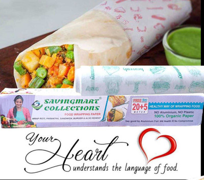 SAVINGMART COLLECTIONS FOOD WRAP 25MTR | BUTTER PAPER | ROTI WRAP | PAPER FOIL | BURGER WRAP Parchment Paper(25 m)