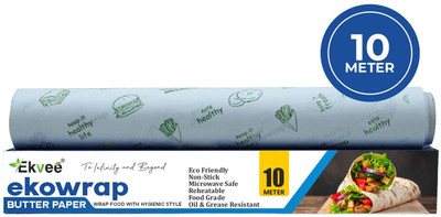EKVEE Foods Wrap 10m Butter Paper Roll 50 GSM, FDA Approved Baking & Wrapping Sheet Parchment Paper(10 m)