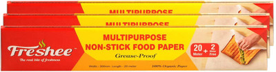 Freshee 22 meter Multipurpose Non-Stick Food Paper Pack 3, Grease Proof, Organic Paper Shrinkwrap(Pack of 3, 22 m)