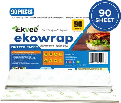 EKVEE Ekowrap 90 Sheets | 11X11, FDA Approved | Food Grade Wrapping & Baking Parchment Paper(11 m)