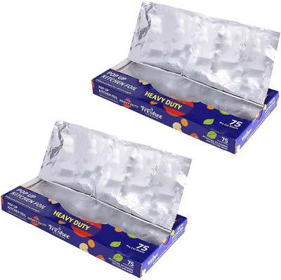 Freshee 75 Pre cut Aluminium Foil Sheet Pack of 2Pop up Kitchen FoilJust Pull and Wrap Shrinkwrap(Pack of 2, 0.3 m)