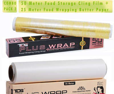 TDS PLUS WRAP 30 Meter Plain Butter Paper & 50 Meter Food Stroage Film Parchment Paper(Pack of 2, 30 m)