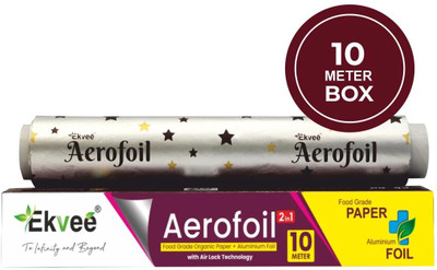 EKVEE 10m 2 in 1 ALUMINIUM FOIL & BUTTER PAPER ROLL | FDA APPROVED FOOD WRAPPING Paper Foil(10 m)