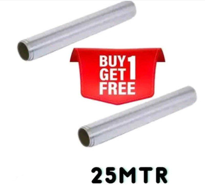 WTKITCHEN Silver Foil Paper Roll | Food Wrapping Paper for Roti | Paper Foil Aluminium Foil(Pack of 2, 25 m)