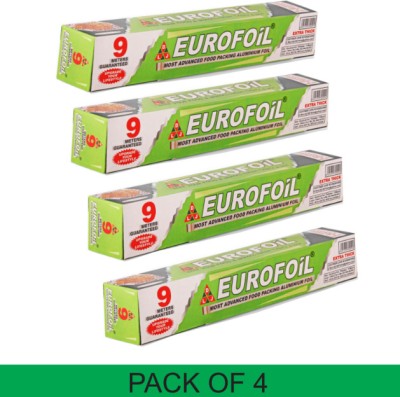 EUROFOIL 9 Mtr Silver Foil Paper Roll | Food Wrapping Paper for Roti | Aluminium Foil(Pack of 4, 45 m)