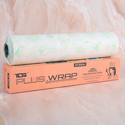 TDS PLUS WRAP 500g Printed Food Wrapping Butter Paper Roll (Pack of 1)| Parchment Paper(50 m)