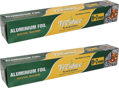 Freshee 9 Plus 2 m Aluminium Silver Kitchen, Foil Roll Paper 11 Micron Food Wrap Aluminium Foil(Pack of 2, 11 m)
