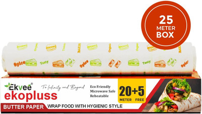 EKVEE 25m BUTTER PAPER FOOD WRAPPING ROLL | FDA APPROVED 50 GSM PAPER FOIL NON-STICK Parchment Paper(25 m)