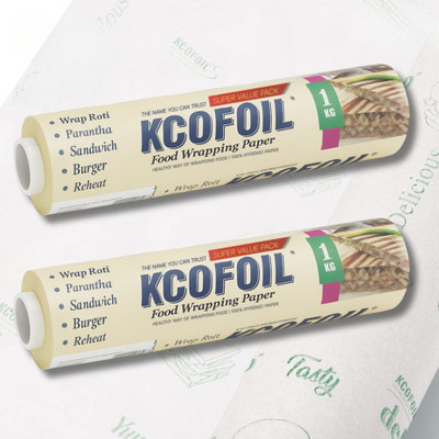 Kcofoil 1KG x 2 Food Wrapping Paper | Butter Paper for Roti Parchment Paper | Food Grade Parchment Paper(Pack of 2, 190 m)