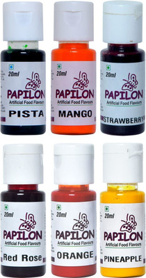 PAPILON EMULSION PACK OF 6 BOTTLES 20ML EACH Mixed Fruit Liquid Food Essence(120 ml)