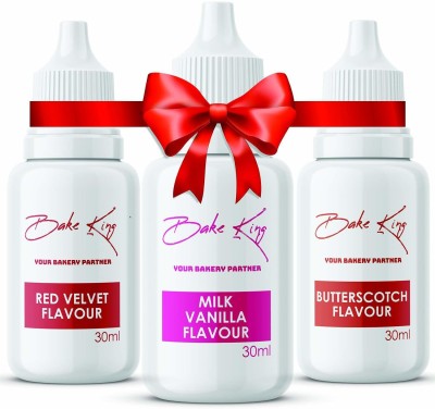 Bake King Combo of Red Velvet, Milk Vanilla and Butterscotch Flavour 30ML Each Essence for Baking Cakes, Jams, Jelies, Cookies, Ice Creams and Puddings Liquid Food Essence (Set of 3) Vanilla Liquid Food Essence(90 ml)