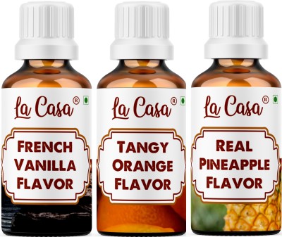 La Casa Flavor Essence - Combo of 3 - Vanilla+Orange+Pineapple Vanilla Liquid Food Essence(120 ml)