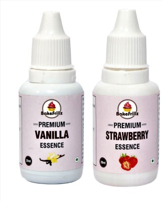 Bakefrillz Vanilla Essence & Strawberry Essence Food Flavour, 20 ml x 2 Vanilla Liquid Food Essence(40 ml)