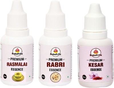 Bakefrillz Rasmalai,Rabri & Kesar Essence for cakes, ice creams desserts, 20 ml x 3 Rabdi Liquid Food Essence(60 ml)