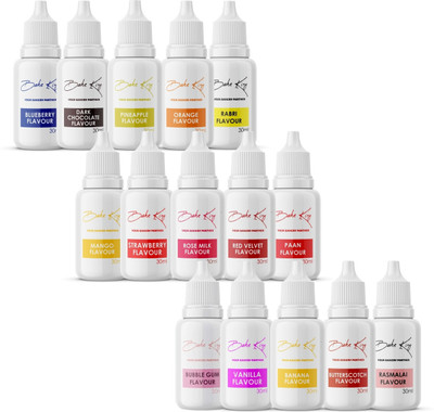 Bake King Set of 15 Food Essence for making Cakes Sweets & ice-Creams Shakes 30ml each Mixed Fruit Liquid Food Essence(450 ml)