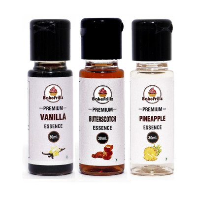 Bakefrillz Vanilla, Butterscotch & Pineapple Essence for cakes, ice creams desserts, 30 ml each Vanilla Liquid Food Essence(90 ml)