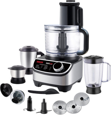 Inalsa 1200W Copper Motor,3 Jars,2.5L Processing Jar,Chopping & Kneading-FP INOX1200 1000 W Food Processor(Silver, Black)