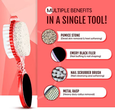 PERLENTE Multi Purpose 4 in 1 Feet Pedicure Tools with Foot Scrubber,(Multicolor)
