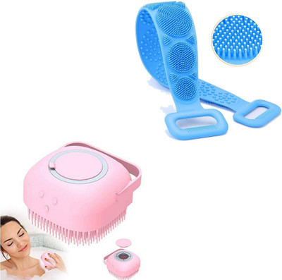 HM EVOTEK Bath Brush with Soap Dispenser & Silicon Body Back Scrubber for Deep Cleaning K3(Multicolor)