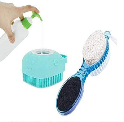 lanellie 4 In 1 Multi Use Pedicure Tool Brush with Silicone Soft Liquid Soap Bath Brush(Multicolor)