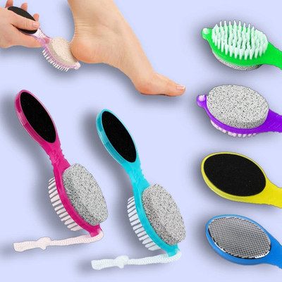 DIVINE ENTERPRISE 4 In 1 Foot Pedicure Brush Scrubber Hard Skin Restore Skin Smoothness(Multicolor)