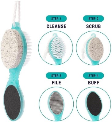 RAMJITRADERS 4in1MultiUse Pedicure&Manicure Paddle Brush ,Cleanse,Scrub,File and Buff(Blue)