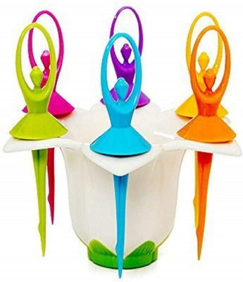 Flipkart SmartBuy Plastic Dancing Doll Fruit Fork Set With Stand, 6 PCS Fork in Each Stand Disposable Plastic Fruit Fork(Pack of 1)