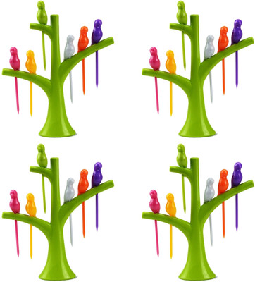 Flipkart SmartBuy Plastic Bird Fruit Fork Set With Stand, 6 PCS Fork in Each Stand Disposable Plastic Fruit Fork Set(Pack of 4)