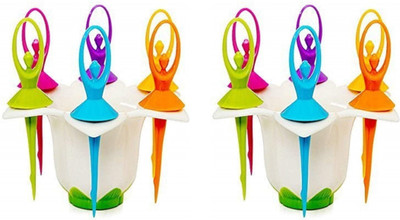 Flipkart SmartBuy Plastic Dancing Doll Fruit Fork Set With Stand, 6 PCS Fork in Each Stand Disposable Plastic Fruit Fork Set(Pack of 2)