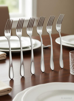 Fably Stainless Steel Dessert Fork. (Pack of 6) Stainless Steel Serving Fork Set(Pack of 6)